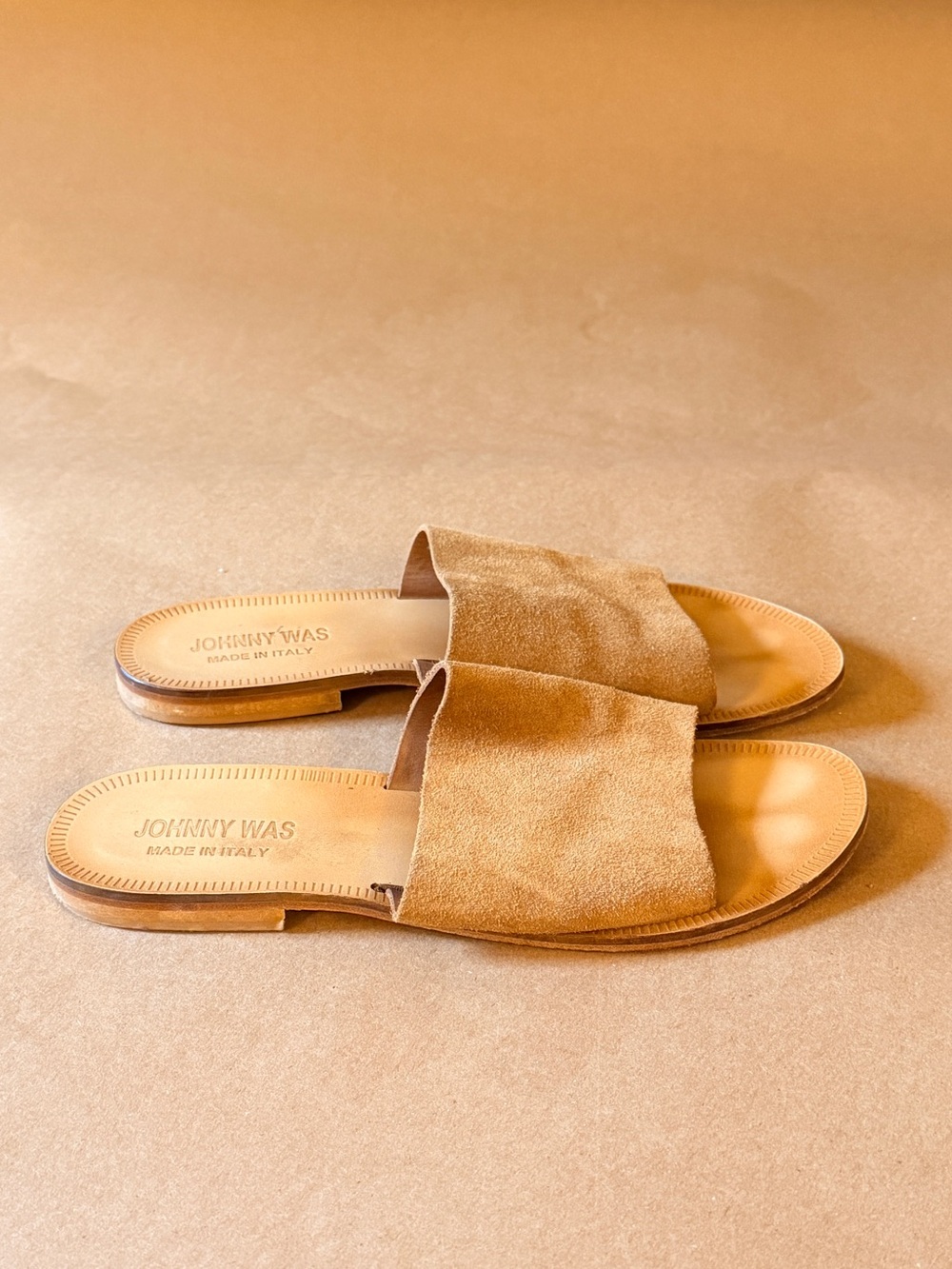 Johnny Was Tan Suede Slide Sandals - Open Toe Slip-Ons